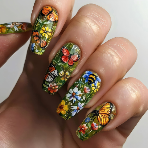 Romantic Vintage Floral Press-On Nails | Exquisite Hand-Painted Oil Painting Style Manicure